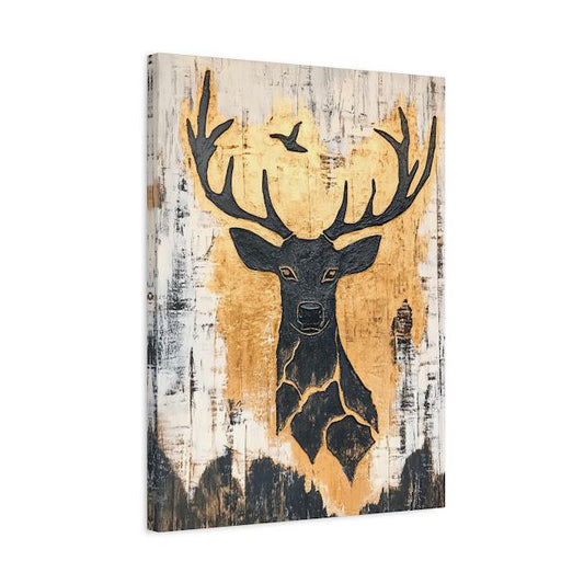 Golden Stag Canvas Art | Rustic Deer Print, Modern Animal Head Decor, Masculine Hunting Painting — Canvas wall art