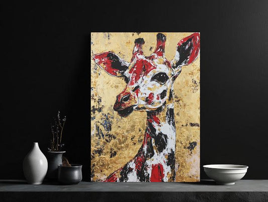 Gold Leaf Giraffe Painting | Modern African Animal Art | Luxury Artwork | Canvas or Poster | Colorful Safari Animal Art —