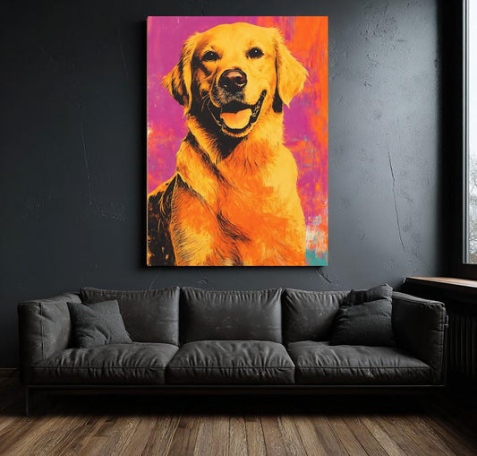 Colorful Golden Retriever Pop Art | Canvas or Poster | Neon Dog Portrait | Maximalist Wall Decor | Vibrant Animal Painting |