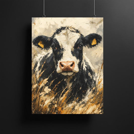 Rustic Cow Canvas Wall Art | Farmhouse Kitchen Decor | Vintage Country Painting | Cottagecore Print | Large Animal Picture —