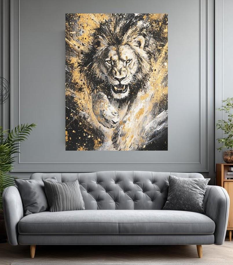 Roaring Lion Wall Art, Bold Safari Art, Zoo Animal Canvas or Poster Print — Framed Print wall art
