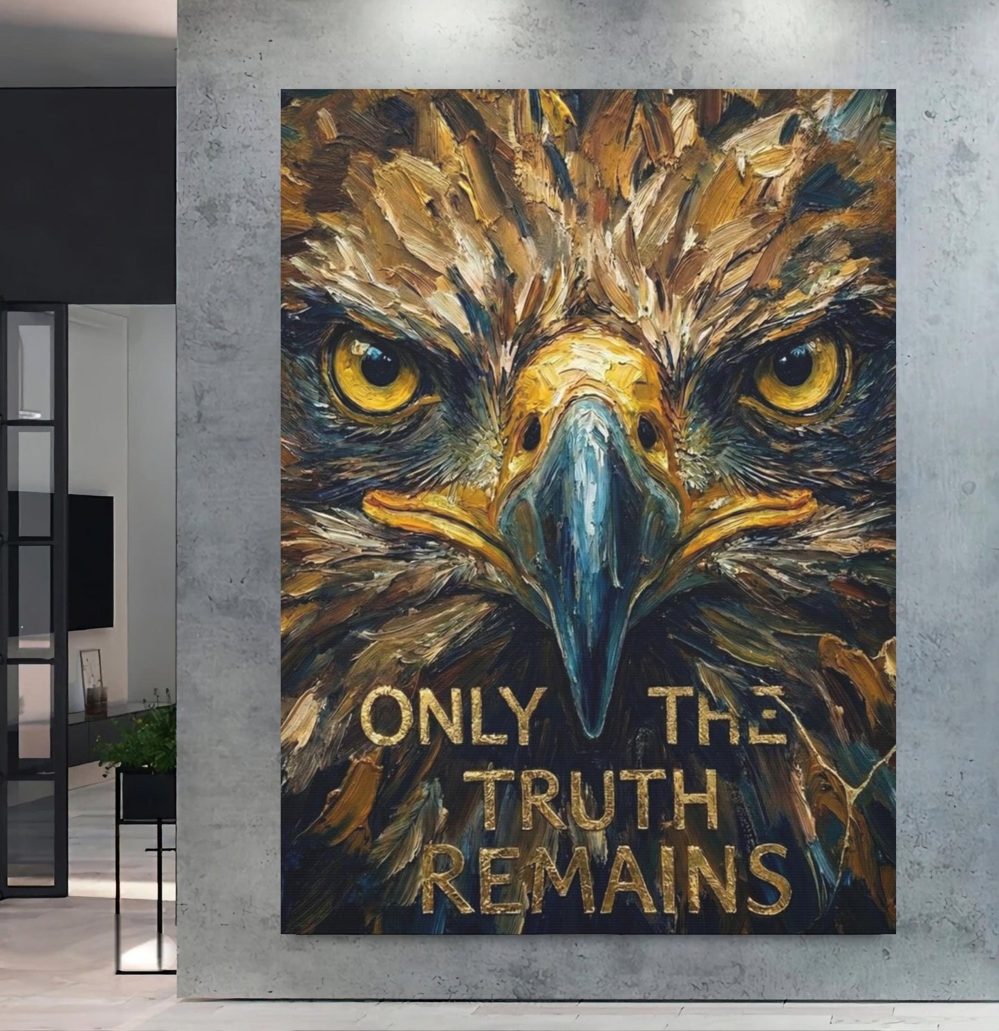Golden Eagle Impasto Canvas Art | Patriotic Office Decor — Framed Print wall art