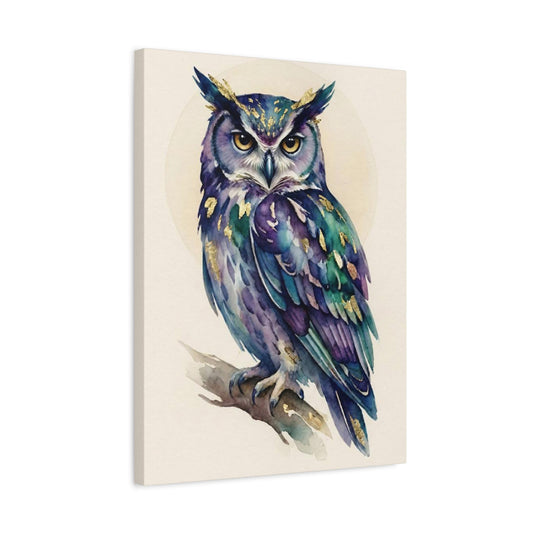 Watercolor Owl Print | Gold Leaf, Dark Academia Wall Art — Canvas wall art