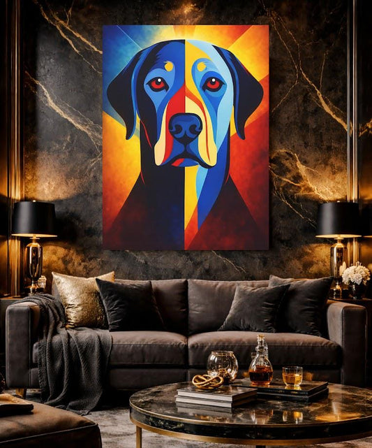 Colorful Custom Dog Canvas | Geometric Pop Art | Modern Labrador Retriever Print | Abstract Pet Portrait | Vibrant Animal