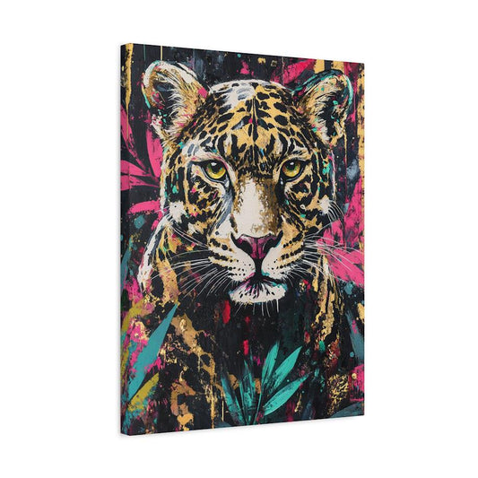 Graffiti Leopard Wall Art | Colorful Animal Canvas Print | Electric Jungle Decor | Big Cat Painting Maximalist Home — Canvas