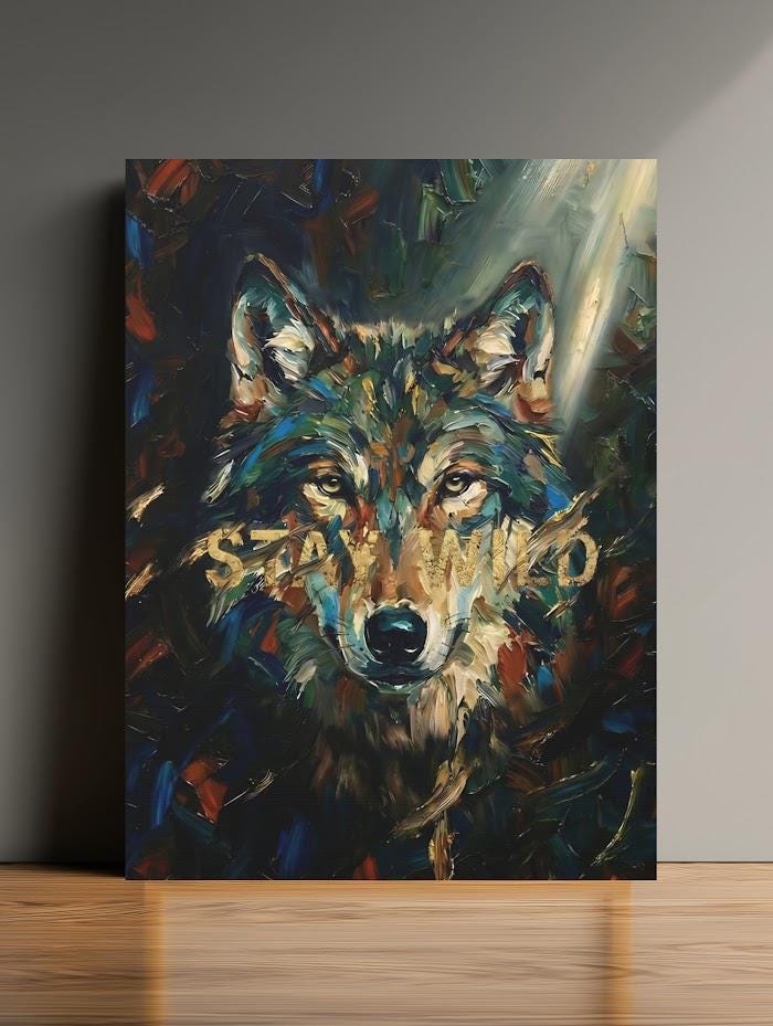 Wolf Wall Art | Modern Forest Animal Canvas or Poster Print, Man Cave Decor, Original Painting — Framed Print wall art