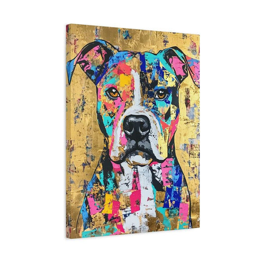 Colorful Pitbull Wall Art | Dog Portrait | Custom Pet Print | Pop Art Animal Painting | Maximalist Decor — Canvas wall art