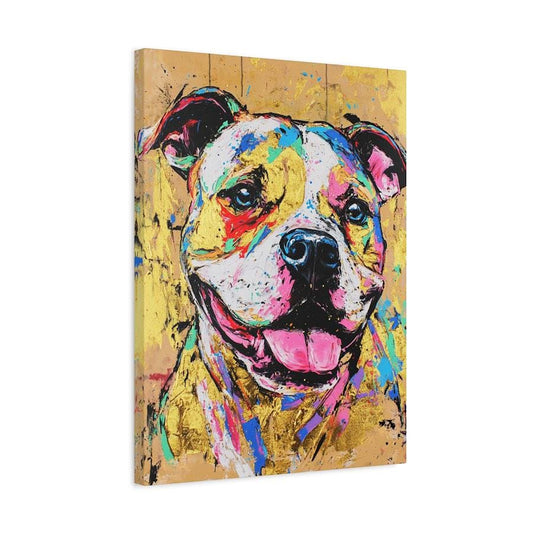 Colorful Pitbull Art | Abstract Pet Print | Gold Dog Painting | American Bully Decor | Gift for Pitbull Mom — Canvas wall art