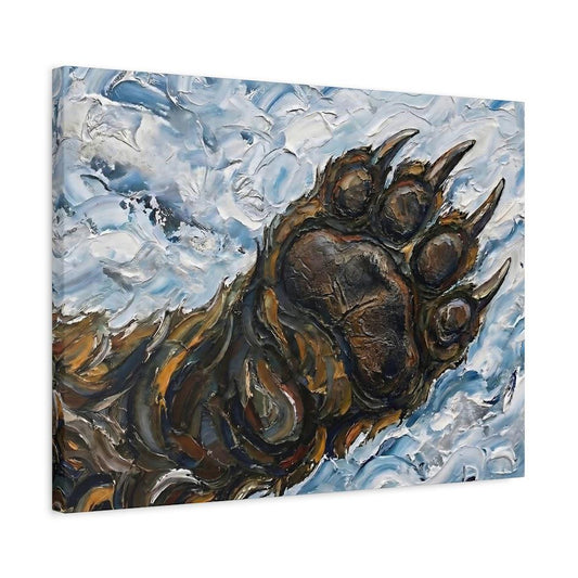 Grizzly Bear Paw Wall Art | Mountain Landscape Oil Painting | Modern Rustic Cabin Decor | Western Wildlife Gift for Him —