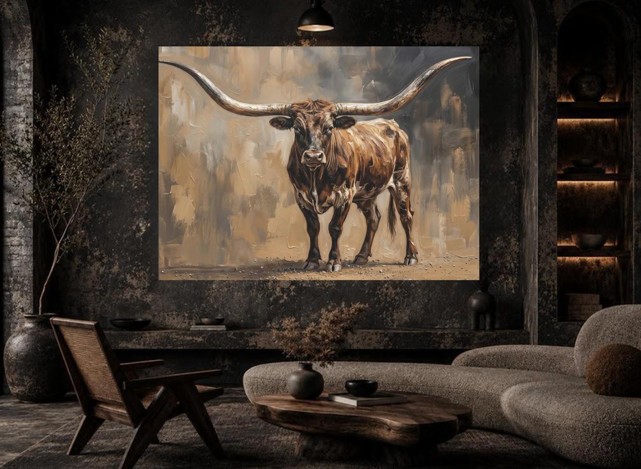 Longhorn Canvas Wall Art, Rustic Western Animal Print for Living Room — Framed Print wall art