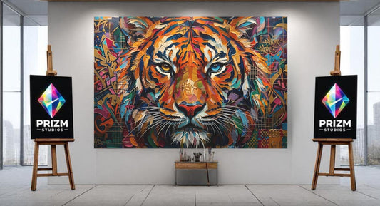 Colorful Tiger Wall Art, Street Art Wildlife Canvas or Poster Print, Big Cat Decor — Canvas wall art