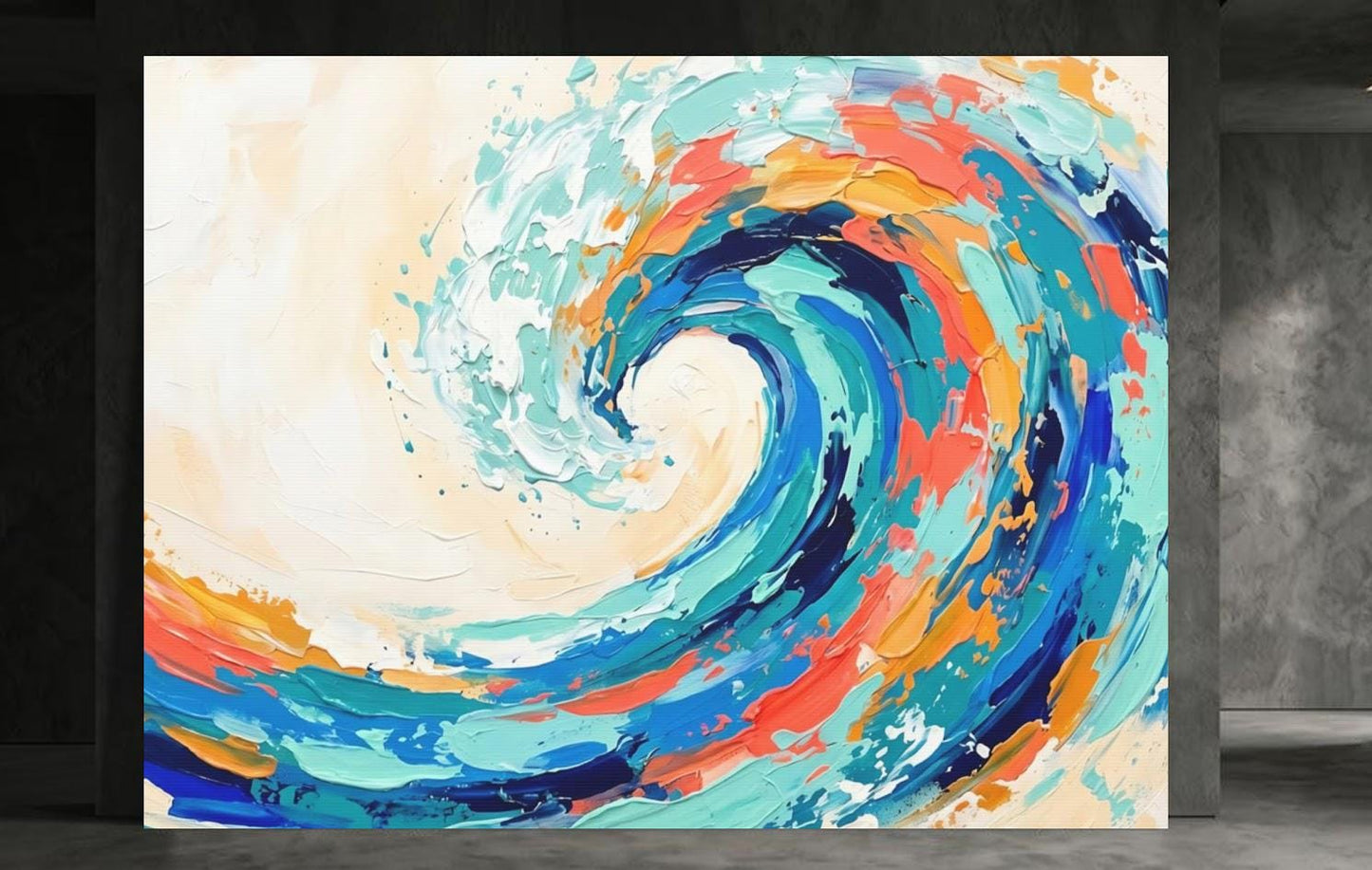 Ocean Wave Canvas Wall Art, Colorful Abstract Coastal Print for Modern Beach House or Living Room — Framed Print wall art