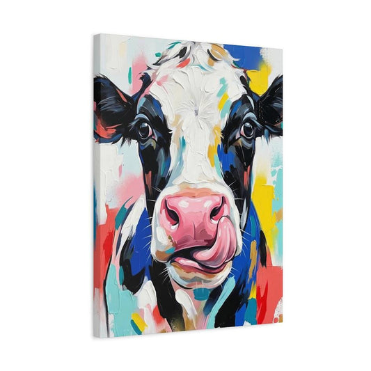 Colorful Cow Canvas Wall Art, Funny Abstract Farm Animal Print for Modern Kitchen or Eclectic Decor — Canvas wall art