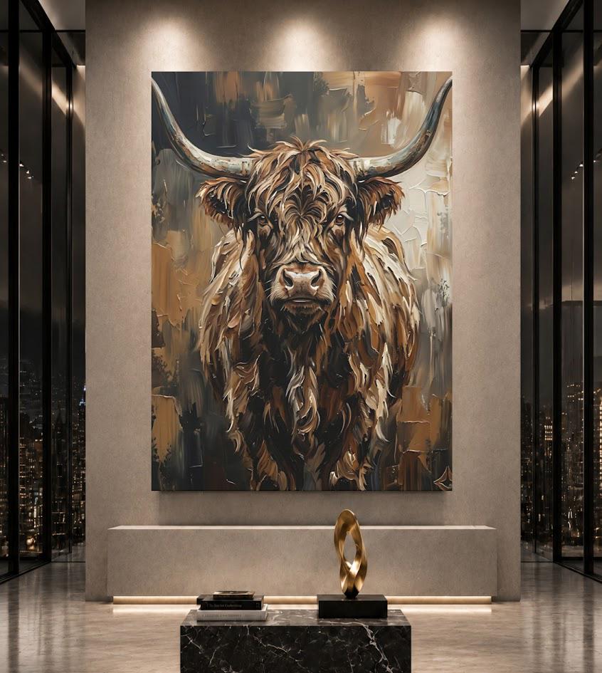 Highland Cow Wall Art, Rustic Farmhouse Canvas Print for Cabin Decor — Framed Print wall art
