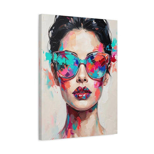 Fashion Woman Wall Art, Colorful Sunglasses Canvas Print for Glam Room — Canvas wall art