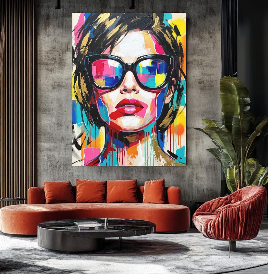 Fashion Wall Art, Colorful Woman Canvas Print, Glam Room Decor — Framed Print wall art