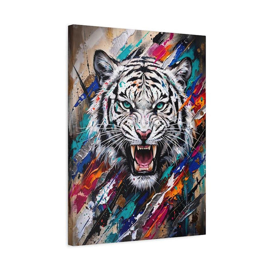 White Tiger Wall Art | Colorful Abstract Wildlife Canvas | Fierce Animal Decor — Canvas wall art