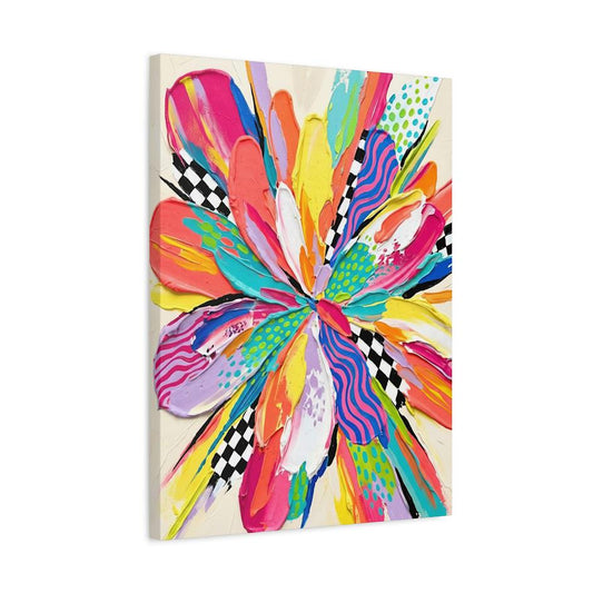 Colorful Abstract Floral Canvas Wall Art, Vibrant Dopamine Decor for Eclectic Kitchen or Maximalist Living Room — Canvas wall