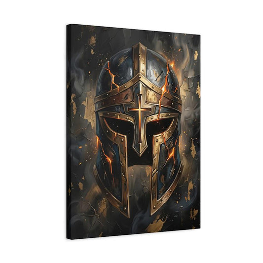 Armor of God Canvas Wall Art, Christian Warrior Helmet Print for Masculine Faith Office or Man Cave — Canvas wall art