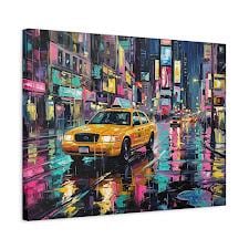New York Taxi Wall Art | Colorful City Canvas Print | Urban Street Decor — Canvas wall art