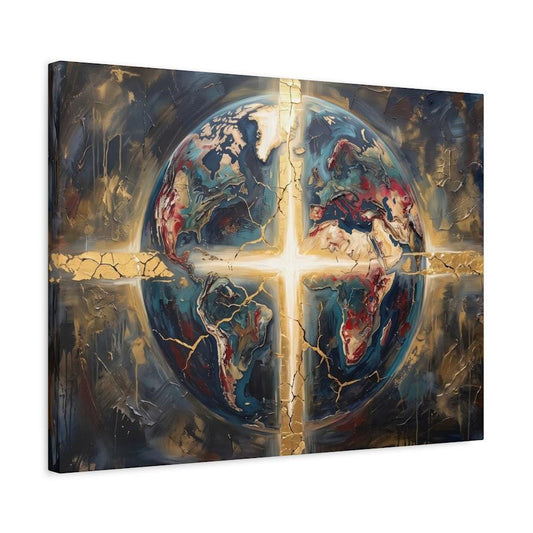 Christian Globe Wall Art, Cross Canvas Print, Faith Home Decor — Canvas wall art