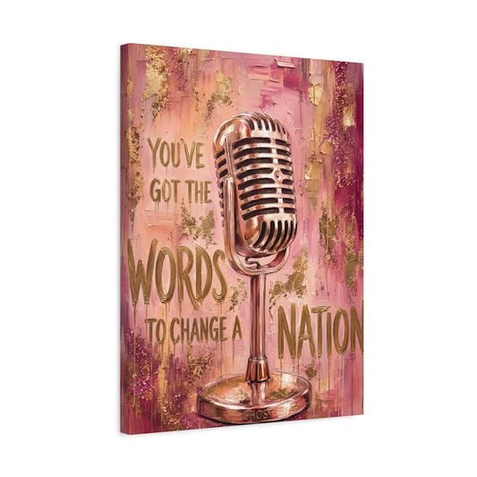 Vintage Microphone Wall Art, Inspirational Quote Decor, Pink Gold Music Canvas — Canvas wall art