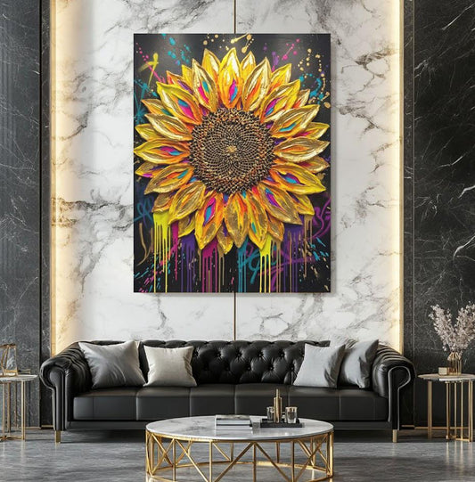 Sunflower Wall Art | Graffiti Floral Canvas | Colorful Statement Decor — Canvas wall art
