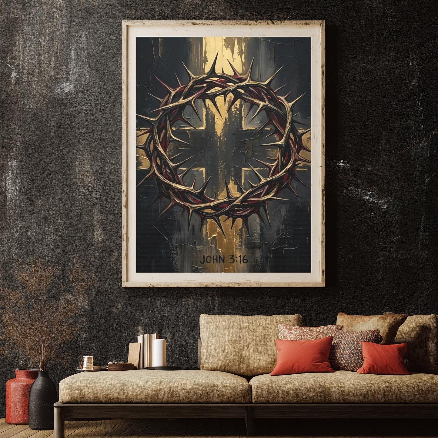 John 3:16 Wall Art | Christian Cross Canvas | Masculine Faith Decor — Framed Print wall art