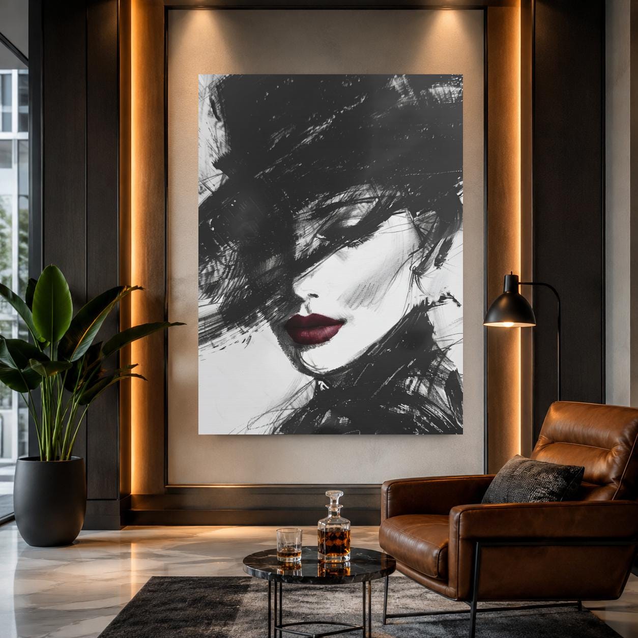 Fashion Wall Art | Black and White Portrait | Glam Bedroom Decor — Framed Print wall art