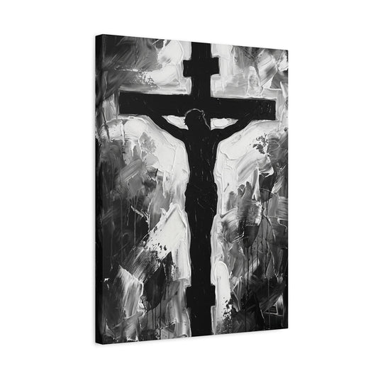 Jesus Cross Wall Art, Black and White Christian Painting, Modern Religious Decor, Faith Statement Piece — Canvas wall art