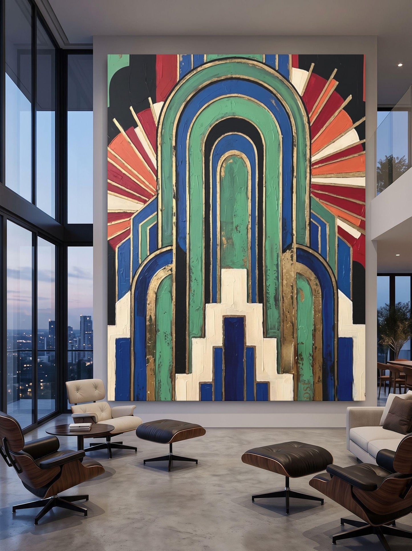Art Deco Wall Art, Geometric Abstract Painting, Colorful Modern Decor, Bold Statement Piece — Framed Print wall art