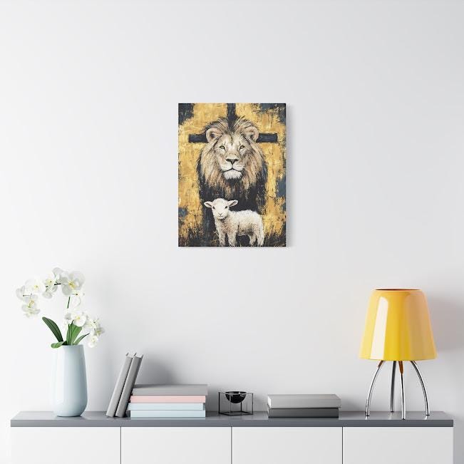 Lion of Judah Art | Christian Scripture Wall Print | Bible Verse Decor | Religious Painting | Jesus Art Wall Hanging | Lion &
