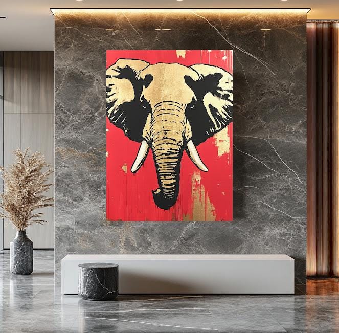 Gold Elephant Art Print | Modern Luxury Safari Wall Decor — Framed Print wall art