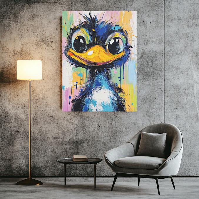 Colorful Bird Canvas Print | Whimsical Nursery, Kids Room Decor, Quirky Wall Art — Framed Print wall art