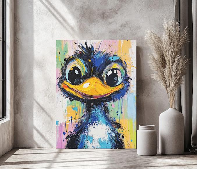 Colorful Bird Canvas Print | Whimsical Nursery, Kids Room Decor, Quirky Wall Art — Framed Print wall art
