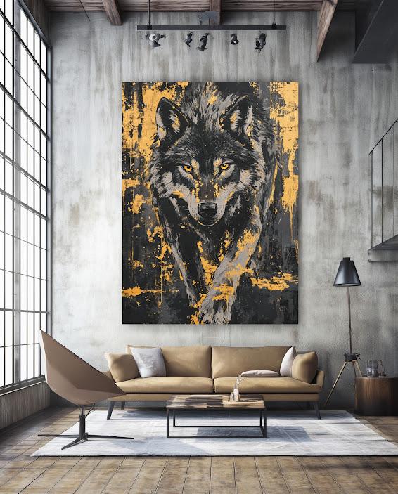 Wolf Wall Art Canvas Print, Rustic Cabin Decor, Moody Wildlife Artwork for Lodge Office — Framed Print wall art