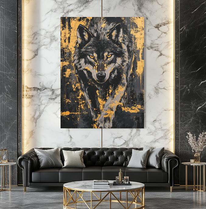 Wolf Wall Art Canvas Print, Rustic Cabin Decor, Moody Wildlife Artwork for Lodge Office — Framed Print wall art