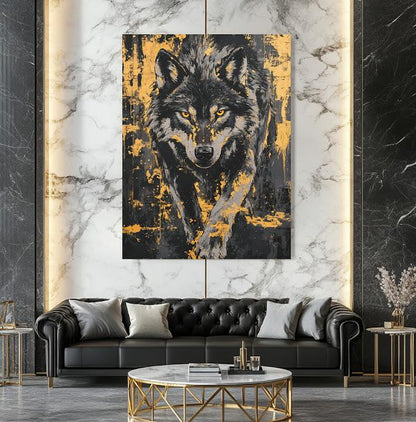 Wolf Wall Art Canvas Print, Rustic Cabin Decor, Moody Wildlife Artwork for Lodge Office — Framed Print wall art