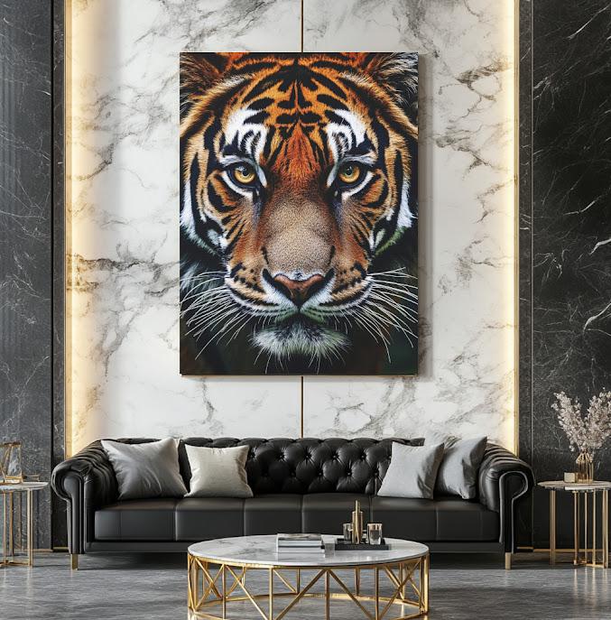 Tiger Wall Art Canvas Print , Wildlife Decor, Safari Animal Artwork for Office or Man Cave, Big Cat Poster — Framed Print