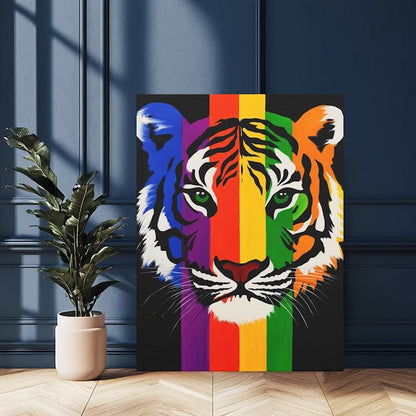 Rainbow Tiger Canvas Print, Colorful Animal Wall Art, Modern Home Decor — Framed Print wall art