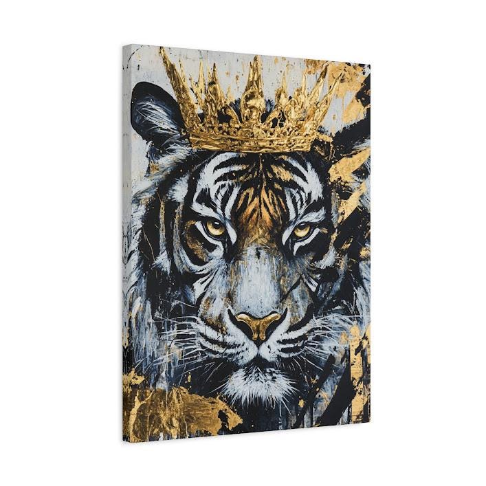 Tiger King Canvas Art, Gold Crown Animal Print, Modern Wall Decor — Canvas wall art