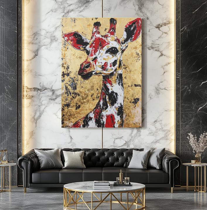 Gold Leaf Giraffe Painting | Modern African Animal Art | Luxury Artwork | Canvas or Poster | Colorful Safari Animal Art —
