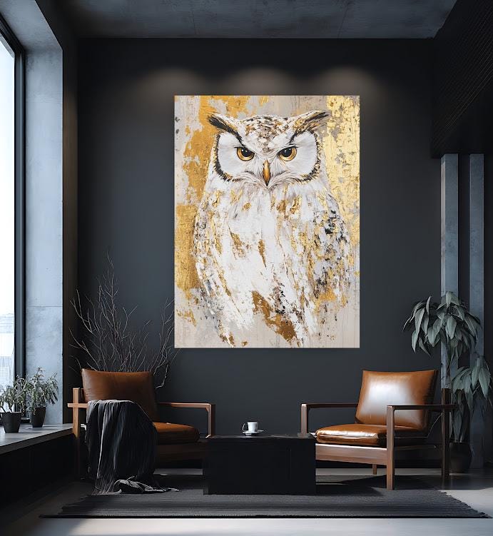 Gold Owl Canvas Art, Modern Animal Print, Large Wall Decor — Framed Print wall art