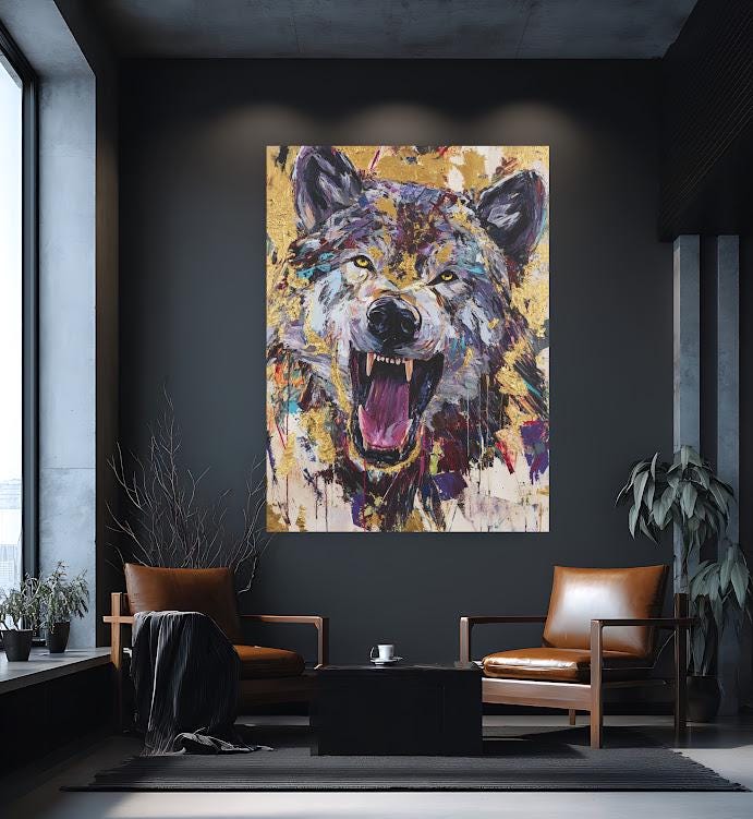 Abstract Graffiti Wolf Canvas Print | Modern Wildlife Art — Framed Print wall art