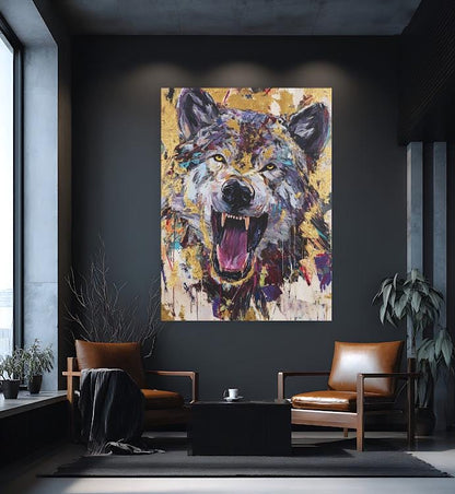 Abstract Graffiti Wolf Canvas Print | Modern Wildlife Art — Framed Print wall art