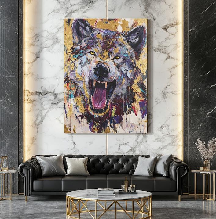Abstract Graffiti Wolf Canvas Print | Modern Wildlife Art — Framed Print wall art