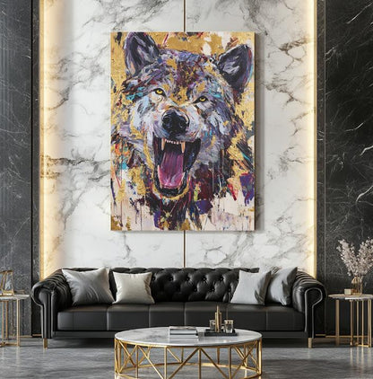 Abstract Graffiti Wolf Canvas Print | Modern Wildlife Art — Framed Print wall art