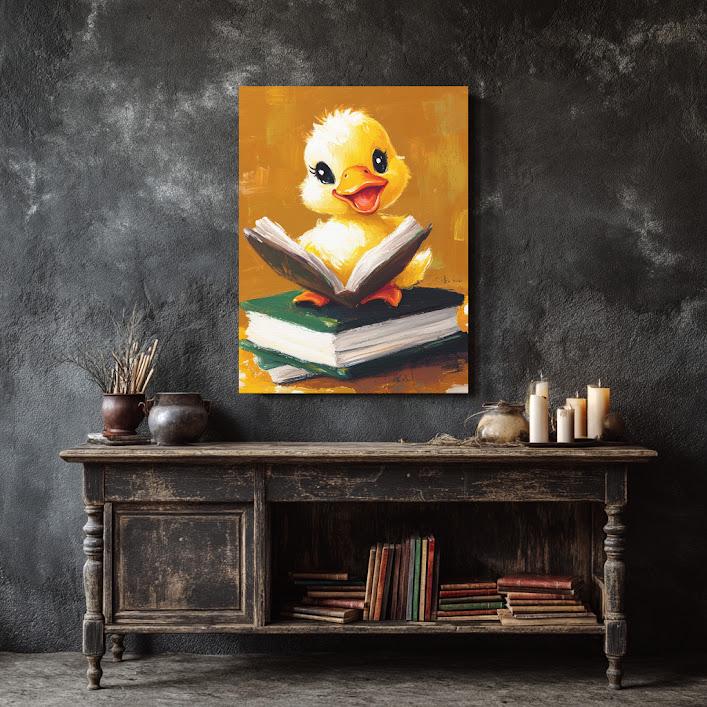 Reading Duck Art Print | Whimsical Animal Classroom Decor — Framed Print wall art