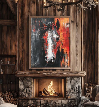 Abstract Horse Canvas Print | Bold Stallion Western Farmhouse Art — Framed Print wall art