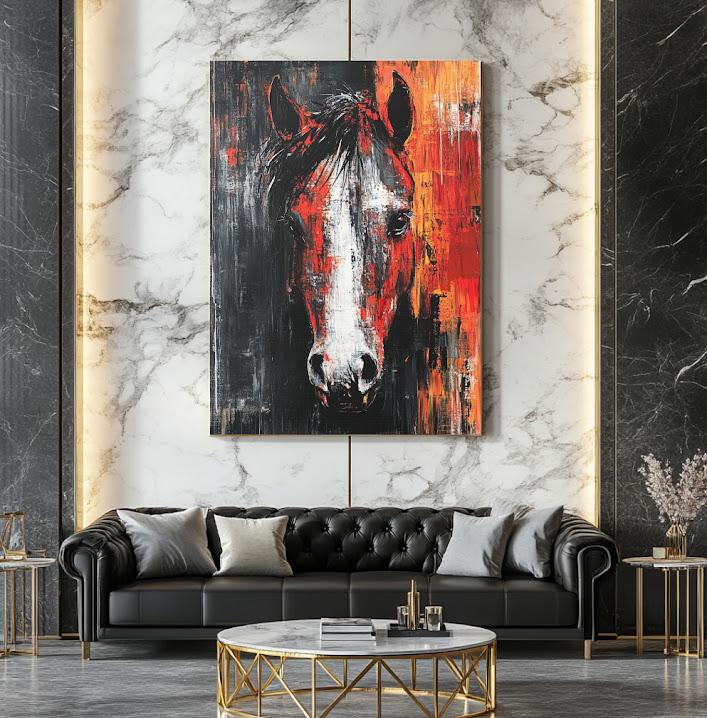 Abstract Horse Canvas Print | Bold Stallion Western Farmhouse Art — Framed Print wall art